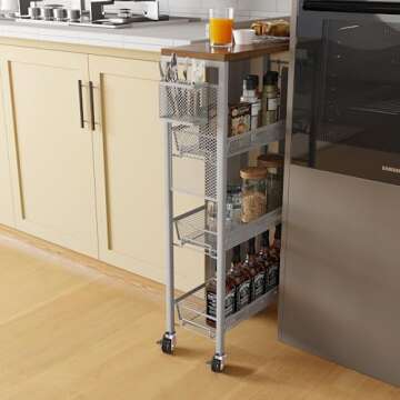 YITAHOME Slim Rolling Cart, Rolling Spice Rack Next to Fridge, Narrow Kitchen Trolley on Wheels with...