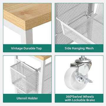 YITAHOME Slim Rolling Cart, Rolling Spice Rack Next to Fridge, Narrow Kitchen Trolley on Wheels with Storage, Mobile 4-Tire Narrow Shelf with Mesh Basket, 7.3“ Inch Deep, White