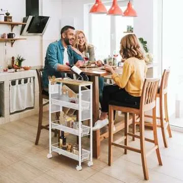 YITAHOME Slim Rolling Cart, Rolling Spice Rack Next to Fridge, Narrow Kitchen Trolley on Wheels with Storage, Mobile 4-Tire Narrow Shelf with Mesh Basket, 7.3“ Inch Deep, White