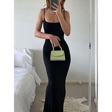 AnotherChill Women's Casual Lounge Slip Long Dress Sexy Sleeveless Backless Bodycon Maxi Dresses 2023 Summer Slim Elegant (Black, XX-Small)