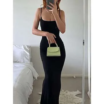 AnotherChill Women's Casual Lounge Slip Long Dress Sexy Sleeveless Backless Bodycon Maxi Dresses 2023 Summer Slim Elegant (Black, XX-Small)