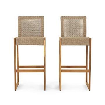 Christopher Knight Home Elon Outdoor Barstools - Wicker and Acacia Wood - Light Multi-Brown/Teak (Se...