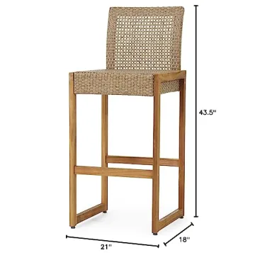 Stylish Elon Outdoor Barstools - Wicker & Acacia Wood