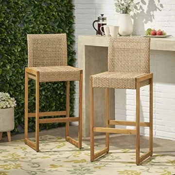 Stylish Elon Outdoor Barstools - Wicker & Acacia Wood