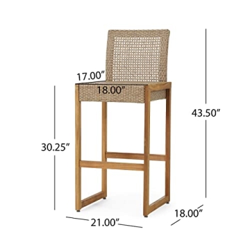 Stylish Elon Outdoor Barstools - Wicker & Acacia Wood
