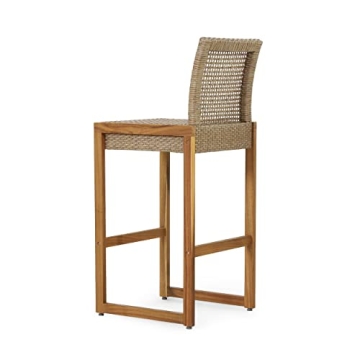 Stylish Elon Outdoor Barstools - Wicker & Acacia Wood