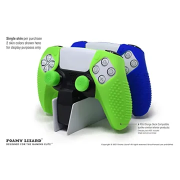 Foamy Lizard SensePro PS5 Controller Skin | Dock Compatible, Soft Flat Anti-Slip Studded Silicone Gel Grip Cover for PlayStation 5 Dualsense, Rubber Protector Plus 8 Raised Thumb Grip Caps (Blue)