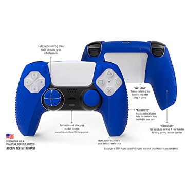 Foamy Lizard SensePro PS5 Controller Skin | Dock Compatible, Soft Flat Anti-Slip Studded Silicone Gel Grip Cover for PlayStation 5 Dualsense, Rubber Protector Plus 8 Raised Thumb Grip Caps (Blue)