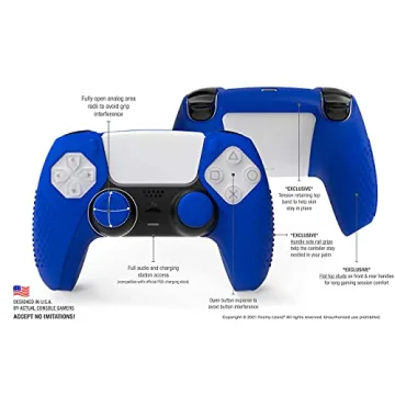 Foamy Lizard SensePro PS5 Controller Skin | Dock Compatible, Soft Flat Anti-Slip Studded Silicone Gel Grip Cover for PlayStation 5 Dualsense, Rubber Protector Plus 8 Raised Thumb Grip Caps (Blue)