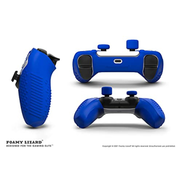 Foamy Lizard SensePro PS5 Controller Skin | Dock Compatible, Soft Flat Anti-Slip Studded Silicone Gel Grip Cover for PlayStation 5 Dualsense, Rubber Protector Plus 8 Raised Thumb Grip Caps (Blue)