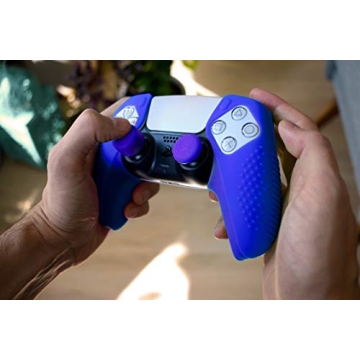 Foamy Lizard SensePro PS5 Controller Skin | Dock Compatible, Soft Flat Anti-Slip Studded Silicone Gel Grip Cover for PlayStation 5 Dualsense, Rubber Protector Plus 8 Raised Thumb Grip Caps (Blue)