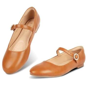 Viapipa Womens Mary Jane Shoes Comfortable Strap Flats Dressy Casual Ballet Flats Shoes Floral Buckl...