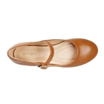 Viapipa Womens Mary Jane Shoes Comfortable Strap Flats Dressy Casual Ballet Flats Shoes Floral Buckle Round Toe Black Flats Shoes for Women Brown Size7