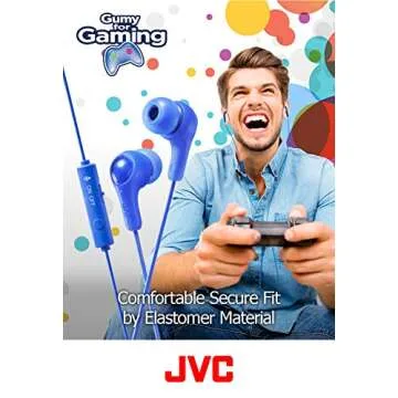 JVC Gumy Gamer, in Ear Earbud Headphones with Mic, Remote, and Mute Switch for Gaming and Chatting, Powerful Sound, Comfortable and Secure Fit, Silicone Ear Pieces S/M/L - HAFX7GA (Blue),Medium