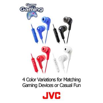 JVC Gumy Gamer, in Ear Earbud Headphones with Mic, Remote, and Mute Switch for Gaming and Chatting, Powerful Sound, Comfortable and Secure Fit, Silicone Ear Pieces S/M/L - HAFX7GA (Blue),Medium