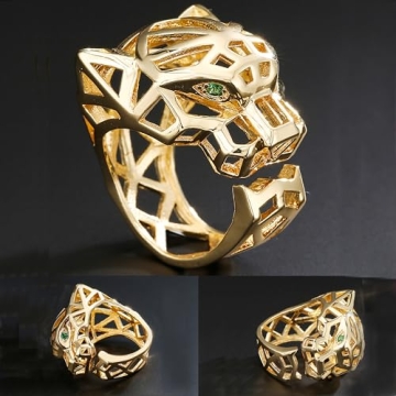 AIKAITUO 14K Gold Open 3D Mesh Leopard Head Ring & Stylish Personalised Ladies Jewellery Holiday Gifts