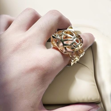 AIKAITUO 14K Gold Open 3D Mesh Leopard Head Ring & Stylish Personalised Ladies Jewellery Holiday Gifts
