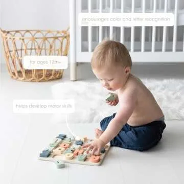 Pearhead Wooden Alphabet Puzzle, Colorful ABC Letters, Interactive Learning Board Educational Montessori Toy, Baby and Toddler Ages 1+ Years