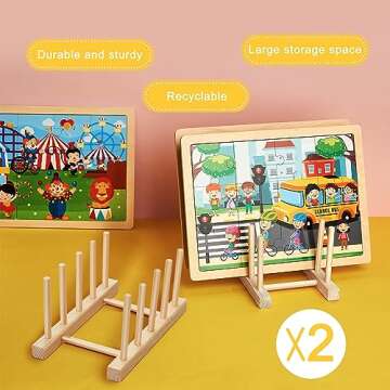 Barydat 2 Pcs Wooden Puzzle Display Stand Jigsaw Holder Rack Puzzle Storage Organizer Shelf for Adults Craft Collection Lovers