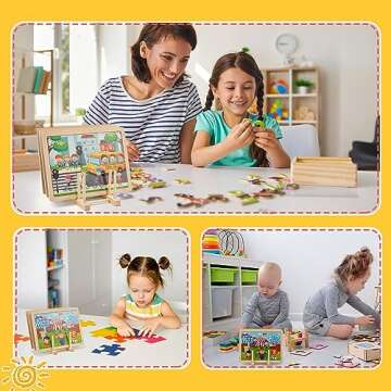 Barydat 2 Pcs Wooden Puzzle Display Stand Jigsaw Holder Rack Puzzle Storage Organizer Shelf for Adults Craft Collection Lovers