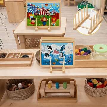 Barydat 2 Pcs Wooden Puzzle Display Stand Jigsaw Holder Rack Puzzle Storage Organizer Shelf for Adults Craft Collection Lovers