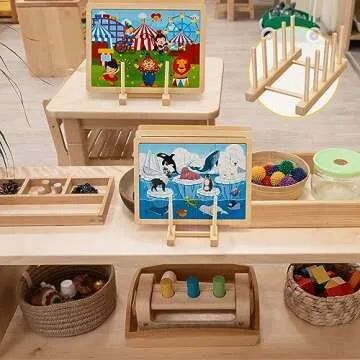 Barydat 2 Pcs Wooden Puzzle Display Stand Jigsaw Holder Rack Puzzle Storage Organizer Shelf for Adults Craft Collection Lovers