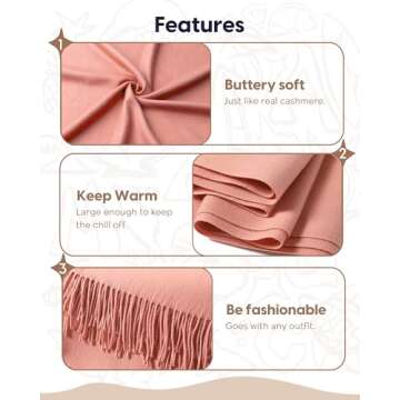 maamgic Women's Scarf Pashmina Shawls and Wraps for Evening Dresses Travel Office Winter Wedding Cashmere Feel Large Scarves Nude Pink