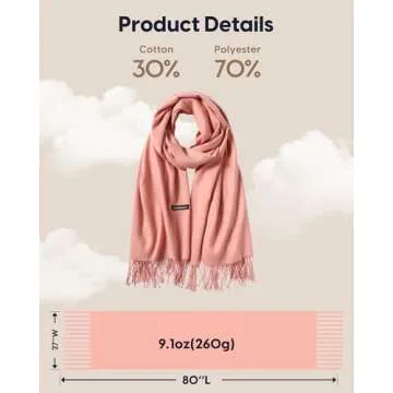 maamgic Women's Scarf Pashmina Shawls and Wraps for Evening Dresses Travel Office Winter Wedding Cashmere Feel Large Scarves Nude Pink