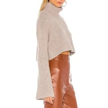 Jumppmile Women's Crop Sweater Turtleneck Long Sleeve Lightweight Soft Casual Fleece Cropped Fall Pu...