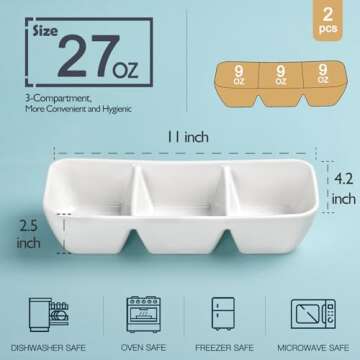 LUFILUFI 11 Inch Ceramic Divided Serving Tray, 3 Compartment Condiment Tray, Serving Dishes for Ente...