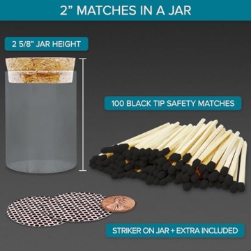 Stylish 2" Black Matches in a Chic Jar with Striker Stickers