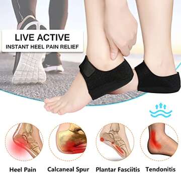 JUMPOW Heel Protectors for Plantar Fasciitis & Achilles Tendonitis Relief – Adjustable Gel Heel Cu...