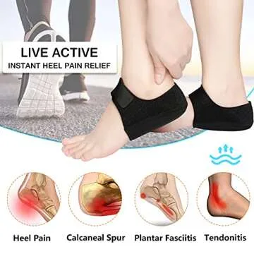 JUMPOW Heel Protectors for Plantar Fasciitis & Achilles Tendonitis Relief – Adjustable Gel Heel Cu...
