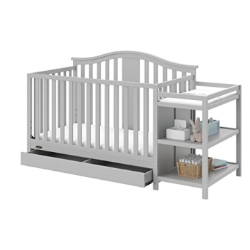 Graco Solano 4-in-1 Convertible Crib and Changer with Drawer in Pebble Gray – Stylish, Safe, and F...