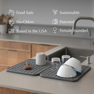 Dorai Home Large Dish Pad 40% More Drying Space | Eco-Friendly Stone Drying Mat for Kitchen Counter | Quick Drying & Highly Absorbent Dish Drying Mat | 24.6" x 16.5" (Slate)