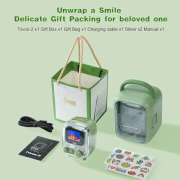 Divoom Tiivoo-2 Pixel Art Mini TV Retro Portable Radio FM with Adjustable Antenna,White Noise Machine,Vintage 5.0 Bluetooth Speaker, Support TF Card,USB,Mini Speaker for Outdoors,Camping,Green