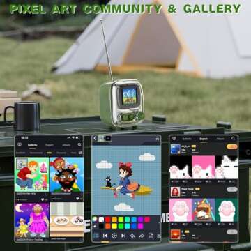 Divoom Tiivoo-2 Pixel Art Mini TV Retro Portable Radio FM with Adjustable Antenna,White Noise Machine,Vintage 5.0 Bluetooth Speaker, Support TF Card,USB,Mini Speaker for Outdoors,Camping,Green