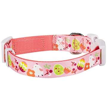 Blueberry Pet 10 Patterns Easter Spring Chick Print Designer Adjustable Dog Collar in Baby Pink, Med...