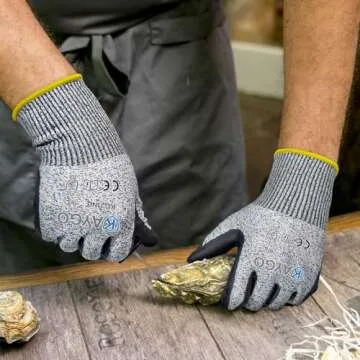 KAYGO Cut Resistant Gloves - Nitrile Micro-Foam Coated, Puncture Proof Safety Gloves for Work, Gardening, and Construction with Enhanced Grip | ANSI Cut Level A3 | KG21NB (Size L, 2 Pairs, Grey)