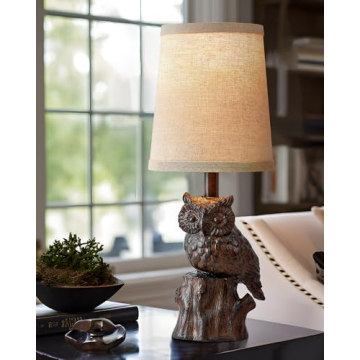 G-SAFAVA 14.25" Small Table Lamp for Living Room Farmhouse Bedside Resin Single Lamp with Brown Owl ...