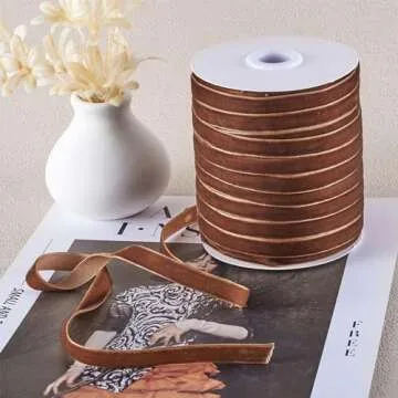 Pandahall 50 Yards Velvet Ribbon 3/8 Inch Wide Single Face Velvet Ribbon Roll with Spool for Gift Wrapping Decoration Party Wedding Easter Crafts (Saddle Brown)