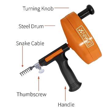 DrainX Drain Auger Pro | Heavy Duty Steel Drum Plumbing Snake with 25-Ft Drain Cleaning Cable | Come...