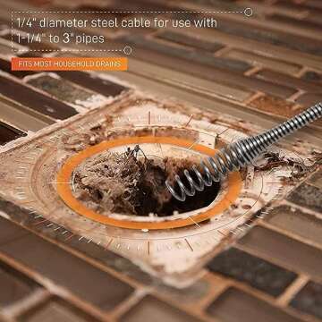 DrainX Drain Auger Pro | Heavy Duty Steel Drum Plumbing Snake with 25-Ft Drain Cleaning Cable | Comes with Work Gloves and Storage Bag