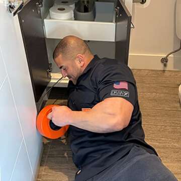 DrainX Drain Auger Pro | Heavy Duty Steel Drum Plumbing Snake with 25-Ft Drain Cleaning Cable | Comes with Work Gloves and Storage Bag