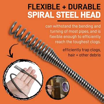 DrainX Drain Auger Pro | Heavy Duty Steel Drum Plumbing Snake with 25-Ft Drain Cleaning Cable | Comes with Work Gloves and Storage Bag