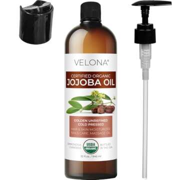 velona Jojoba Oil USDA Certified Organic - 32 Fl Oz (With Pump) | 100% Pure and Natural Carrier Oil| Golden, Unrefined, Cold Pressed, Hexane Free