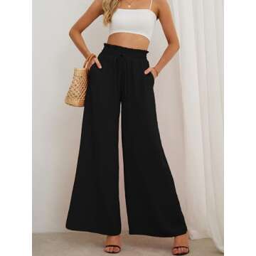 AusLook Women's Wide Leg Dress Pants with Pockets Black XX-Large Lightweight Elastic High Waisted Ad...