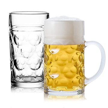 Glass Beer Stein Mugs Jumbo Mugs, German Beer Glasses 1.2L, Big Freezable 40oz, 2-Pack BPA Free