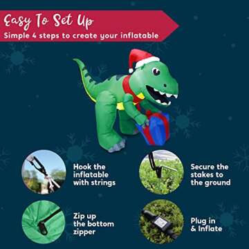 Joiedomi 5ft Tall Christmas Inflatables Dinosaur Outdoor Decoration, Blow Up Dinosaur with Gift Box, Christmas Yard Inflatables with Build-in LEDs for Christmas Decorations Outside, Xmas Lawn Decor