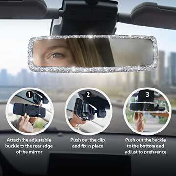 KIWEN Bling Car Rear View Mirror, Car Rear View Mirror with Crystal Diamonds Bling Rhinestones Women Girl Gift, Car Accessories Car Interior Trim (Colorful Rhinestone)